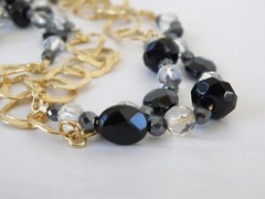 New Sterling Silver 925 Gold Over Black Stone Chunky Statement Necklace 36″