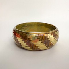 Vintage Copper and Brass Basket Weave Domed Wide Bangle Bracelet