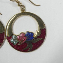 2 Pairs Enamel Earrings Vintage Floral 1980s 1990s Goldtone