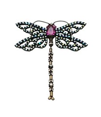 Bauer Dragonfly Brooch Pink, Blue AB Rhinestone Articulated Pin Signed, J595