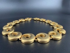 Vintage Erwin Pearl Matte Gold Tone Necklace Bold Chunky 80s 90s Statement 16″