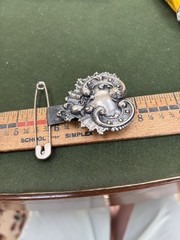 ANTQ VICTORIAN CHATELAINE SILVER PLATE MONEY PIN BODICE KEY HOLDER BELT SLIDE