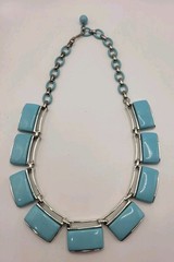 4 Pc Vintage LISNER Aqua Blue Thermoset Silvertoned Bracelet Necklace 2 Earrings