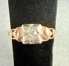 Antique Art Deco Engagement Ring Natural Diamond .25c 18k White & Rose Gold 5.5