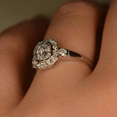14K White Gold FN Art Deco Style Round Cut Lab Created Diamond Engagement Ring