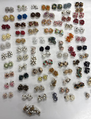 Huge Lot 74 Pair Vintage Cluster Bead Clip On Screw Back Earrings Japan Germany