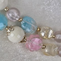 Vintage Double Strand Lucite Necklace Pastel Cotton Candy Pink Blue Hong Kong