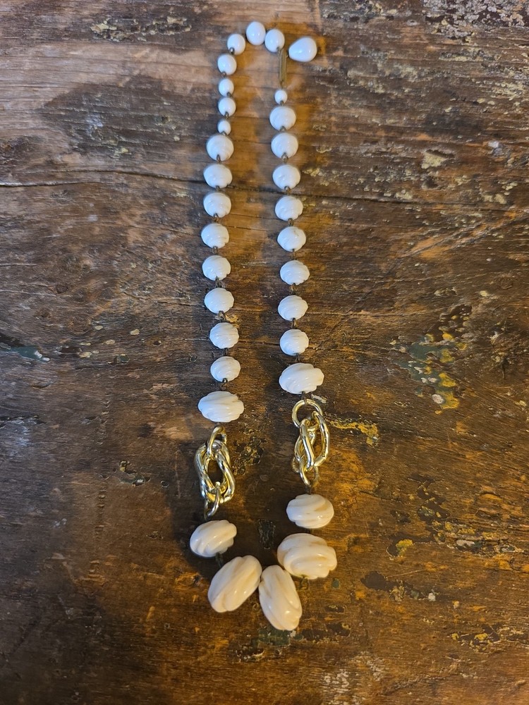 Vintage Signed Germany White Milk Glass Beads Braided Choker 16” Necklace