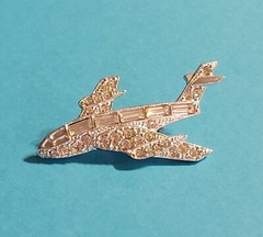 Vintage Airplane Jet Rhinestone Bling Brooch Pin Jewelry Costume Silver