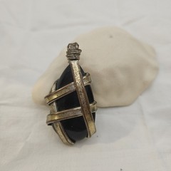 Vintage Brutalist Style Black Stone Caged Pendant Large Modernist Artisan…