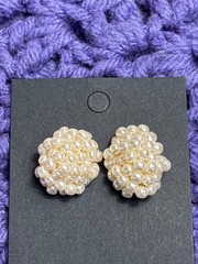 Vintage Faux Pearl Beaded Knot Stud Earrings 7/8 inch
