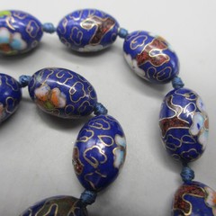 Vintage Cloisonne Necklace Earrings Leverback Signed Silver Tone 27 Inch
