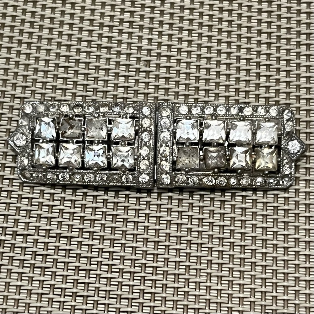 Vintage Art Deco Coro Duette Brooch Pin Dress Clips Duo Silver Tone Rhinestones
