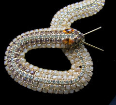 KENNETH J LANE KJL OPAQUE TOPAZ CRYSTAL Serpent Snake BROOCH BOOK PIECE 5″ Rare