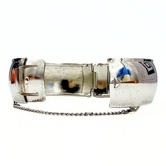 Vintage Silver Plate Wide Modernist Mirror Finish Hinged Clamp Bracelet