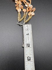 Boho Peach Mother of Pearl Shell Necklace Earring Set Multi Strand Layers Beachy