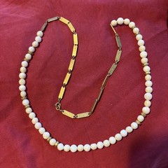 Agate/Quartz? Brass Vintage Necklace 33in