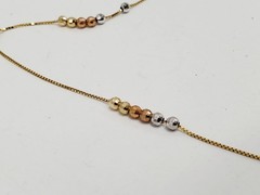 Vintage 14k Yellow Gold & Tri-Gold Faceted Bead Station Y Drop Necklace 16.5″