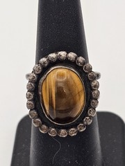 Vintage Sterling Silver Ring W/ Tiger’s Eye Cabochon Size 7.25, Signed JMS, H17