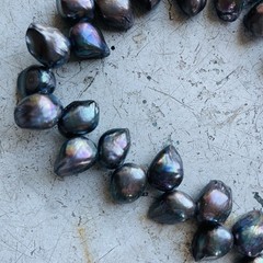 VTG Iridescent Peacock Baroque Pearl Necklace Sterling Silver Clasp~18”
