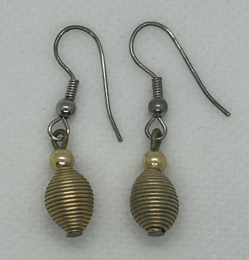 Minimalist Boho Coiled Wire Dangle Earrings Gold-Color Vintage 1980s 1990s Retro