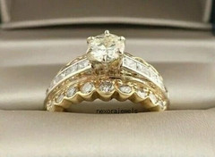 3.15Ct Art Deco Style Round Lab Created Diamond Wedding 14K Yellow Gold FN Ring