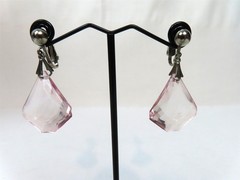 Silver Tone Pink Crystal Rhinestone Dangle Drop Clip On Earrings Vintage