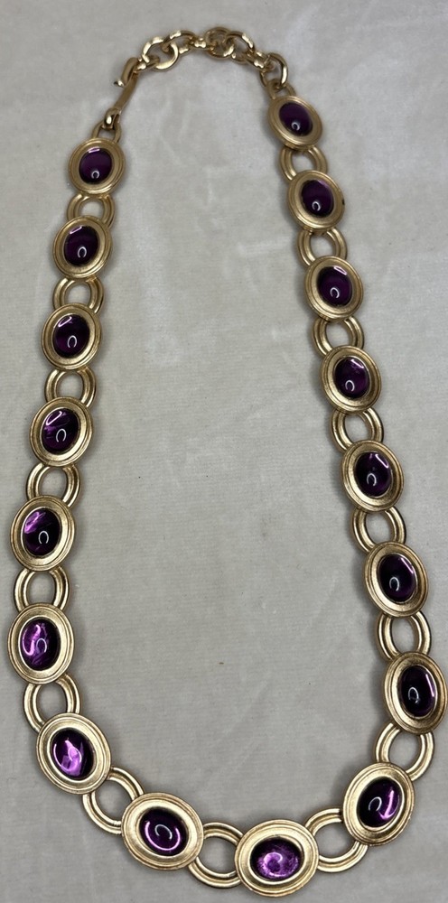 Monet for YSL Vintage Cabochon Necklace Purple Chunky Signed 1980s 16-18” Rare!!