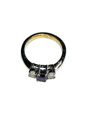 Vintage Oval Amethyst Ring Clear Glass Accents Gold Tone Size 6 Cocktail Costume
