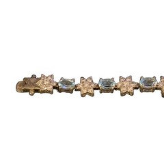 925 Sterling Silver Blue Topaz Opalite CZ Floral Tennis Bracelet Vintage 7.5”