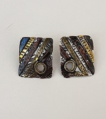 Vintage Artisan Earrings Modernist Mixed Metal Riveted Dangle Clip On So Unique