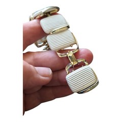 Lisner Thermoset Bracelet Textured White Gold Panel Vintage Collectible 7″ #195