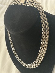Vintage Korea Silver Tone 5-Row Panther Link Watchband Statement Choker Necklace