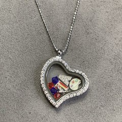 Vintage Heart Shape Locket With Mini Charms, Magnetic Close 16” Beaded Chain