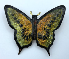 Vintage Unbranded Enamel Green Black Butterfly Brooch Pin, Western Germany