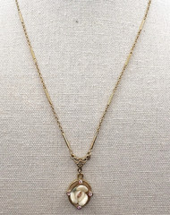 Vintage 1928 Brand Porcelain Rose Swirl Enamel Rhinestones Gold Tone Necklace