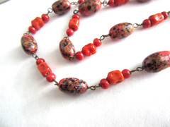 Vintage speckled art glass linked chain necklace , 24″ long