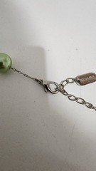 Vtg Kissaka Faux Pearl Necklace Green White Pearls Silver Toned Chain 19” Signed