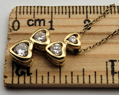 Gold Vermeil Sterling Silver CZ 4-Heart Drop Pendant Necklace 18″ Spring Ring
