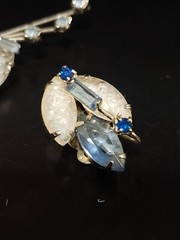 Juliana Delizza & Elster Blue Rhinestone and Glass Clip on Earrings and Brooch