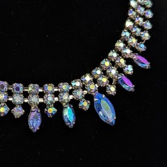 Vintage Blue AB Rhinestone Sparkly Crystal Choker Necklace Adjustable 15.5in