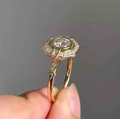 Art Deco Vintage Round Cut Lab Created Diamond 14K Gold Finish Engagement Ring