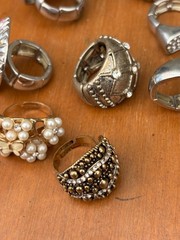 Vintage rhinestone and pearl rings, lot of 10, now size fits all