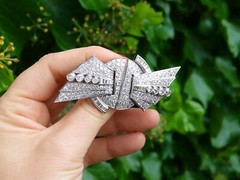 Art Deco 10.95 Ct Diamond and Platinum Duette Double Clip Brooch