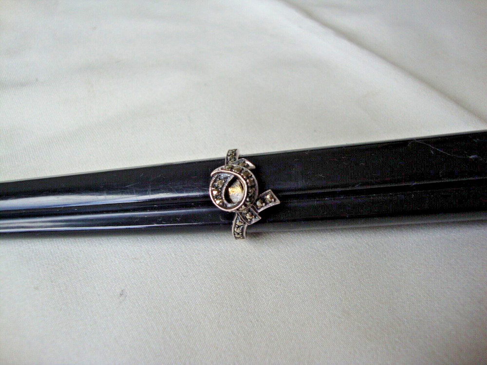 VINTAGE RETRO MOD MARCASITE FANCY RIBBON BOW STERLING SILVER STAMP 925 RING SZ 7