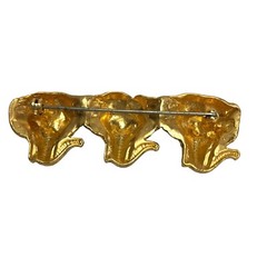 Vintage Pin 3 Elephant Heads Gold Tone Trunks Up 2.5 x .5 inches Brooch