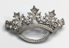 VTG Small 1 5/8″ x 1″ Textured Silver Tone Crown Rhinestone Brooch Pin