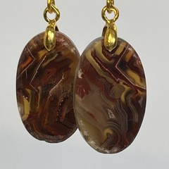 Dramatic Banded Red Lace Agate Earrings Gold-Plated French Wire Natural Gemstone