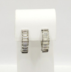 Clear Baguette Sparkly Rhinestone Hinged Clip On Small Hoop Vintage Earrings