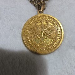 Vintage MIRIAM HASKELL Signed COIN Pendant Necklace LUDWIG WILHELM Gold-tone N29